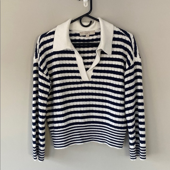 Loft Size Small Mixed Stripe Collared V-Neck Sweater - Picture 11 of 11